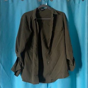 Army green button down top